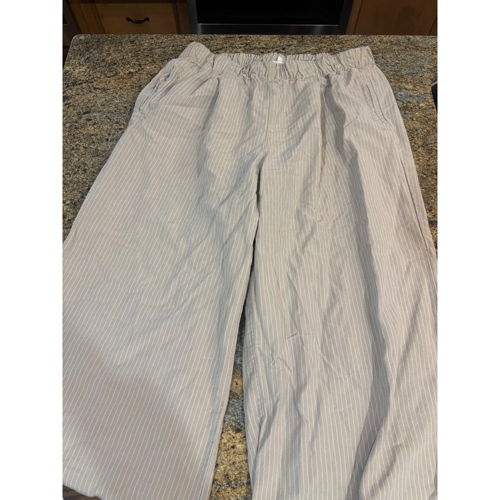 Aerie Tan White Pinstripe Wide Leg Elastic Waist Pants XL Regular Loungewear